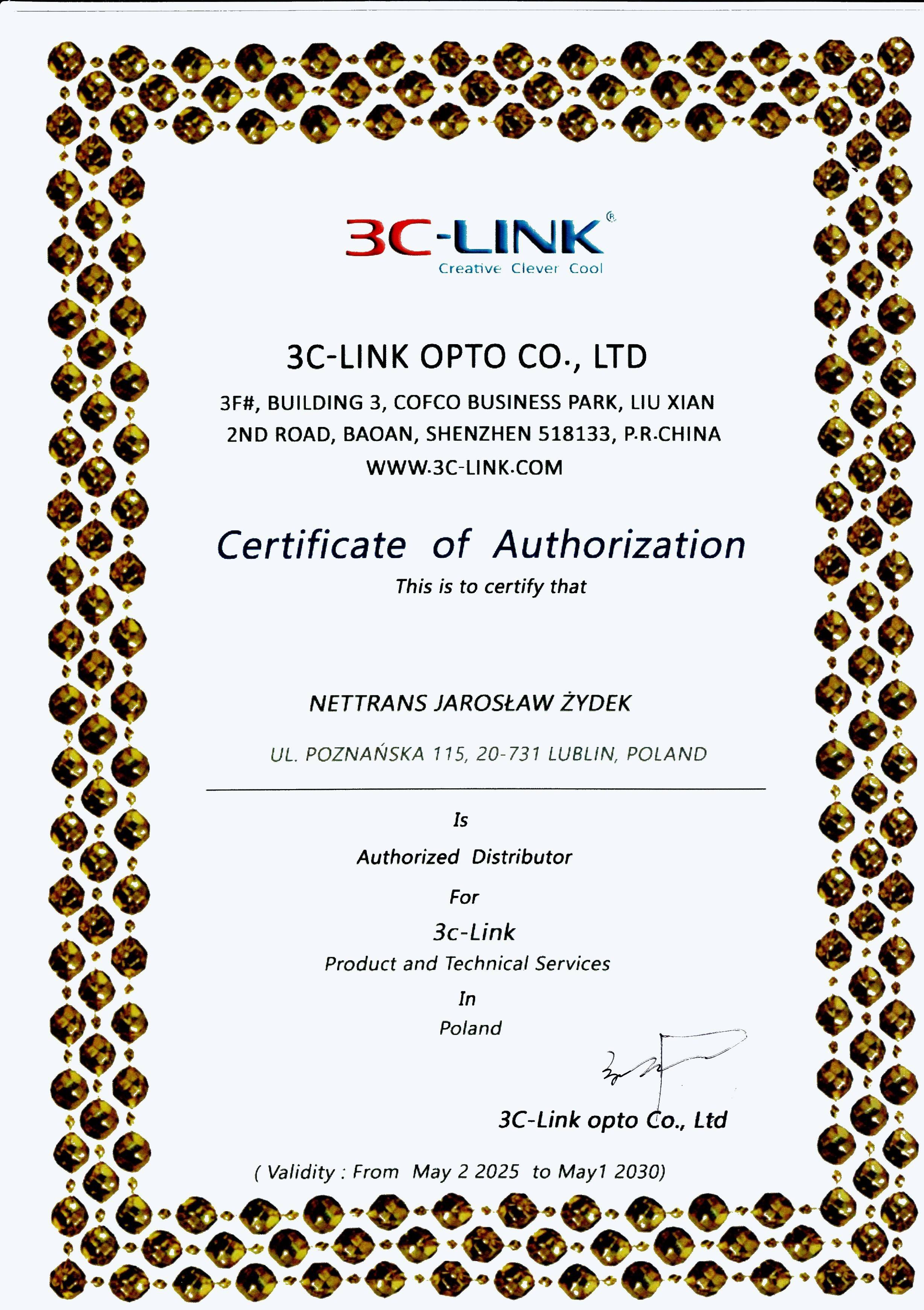 Certificate of Authorization 3C-LINK